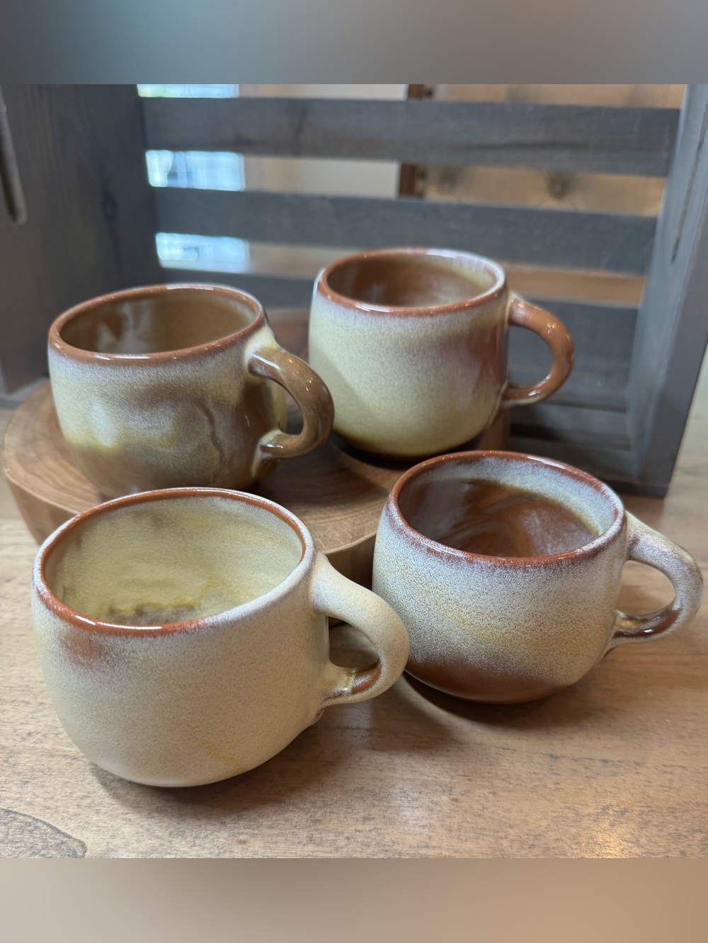 Set of 4 Vintage FRANKOMA Pottery Plainsman Cinnamon Brown Mugs 4C/8oz.